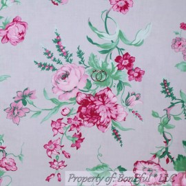 FreeSpirit BonEful FABRIC FQ Cotton Quilt Gray Pink White Flower Green Leaf Garden Cottage