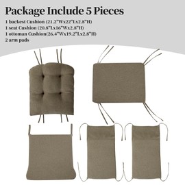 HOMBYS Glider Rocker Replacement Cushions with Storage Side Pocket,Linen-Like Fabric, Foam & Microfiber Filling, Non-Slip & Washable,Thickened & Supportive for Glider Rocking Chair (Coffee)