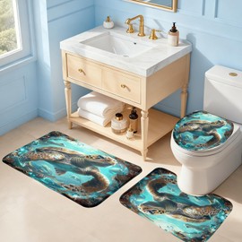 JPSBJWJ 4 Pcs Ocean Shower Curtain - Sea Turtle Shower Curtain Under The Sea Curtain for Bathroom Ocean Bathroom Sets with with 12 Hooks