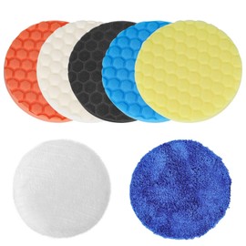 Linkstyle 7-Piece 150 mm Polishing Pad Velcro Set, Polishing Sponge Set for Cordless Screwdriver, Polishing Machine, Polishing Pad, Drill Polishing, Grinding, Waxing