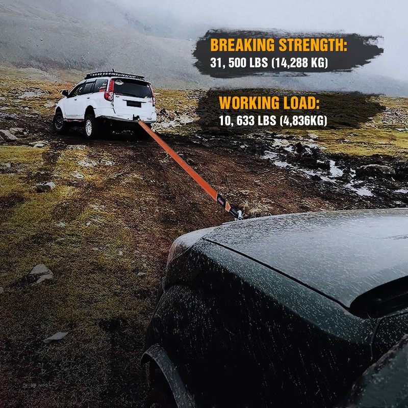 Nilight 3" x 20' Recovery Tow Strap Kit with 2"