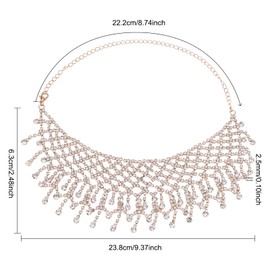 FINGERINSPIRE Rhinestones Tassel Wide Choker Light Gold Full Crystal Tassel Necklaces Crystal Rhinestone Bib Necklace Luxury Fringe Necklace for Wedding Party Jewelry Accessories for Women and Girls