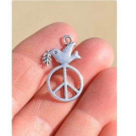 Fashion Jewelry PEACE DOVE HIPPIE SYMBOL LOVE OLIVE BIRD Charm 925 Sterling Silver 24" Necklace