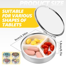 4 Stück Pillendose mit Spiegel – Reise Pillendose aus Metall mit 3 Fächer Medikamentendose – Kompakte Kleine Pillenspender für Geldbörse, Handtasche & Unterwegs – Langlebig & Praktisch