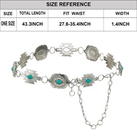 ILuvatar Western Metal Concho Belt for Women Cowgirl Waist for Women Dress Pants Adjustable Western Style Cowgirl Country Concert Outfits Sivler Chain belt