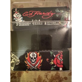 Ed Hardy NIB Ed Hardy Belt 2 reversible webbing Skulls Navy & Black With Ed Hardy Buckle