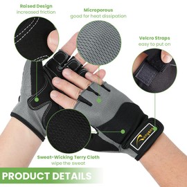 AOOWU Fingerless Working Gloves for Men, Half Finger Working, Performance Heavy Duty Half-Finger Work Gloves, Grip Shock-Absorbing Breathable Working Gloves, Mechanic Anti Slip Safety Gloves for Work