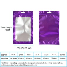 Pack of 100 Purple Baggys Mylar Bags Foil Zip Bags Small 6 x 10 cm, Holographic Bags Resealable Mylar Bags, Ziplock Bags, Odour-Proof Baggys Ziplock Bags, Poly Bags for