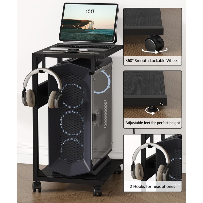 Akxomel 2 Tier Computer Tower Stand with Charging Station, 11.8"D