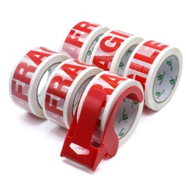 BOMEI PACK 6 Rolls with1 Dispenser No Bubble Fragile Secure and Sticky Packing Tape,Heavy Duty Packaging Tape for Moving, Parcels Sealing,Shipping,45mic x 48mm x 66m