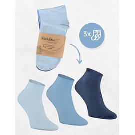 Rainbow Socks - Women's Cotton Comfortable Pressure-free Ankle Socks - Beige Blue Mint Socks Sets - 3 or 5 Pairs, 3x blue