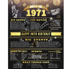 MANJUSAWA Back in 1971 Poster 50th Birthday Decorations,50 Birthday Gifts for Women or Men,Wedding Anniversary Decoration and Supplies,50th Birthday Poster[unframed],11x14 Inch,Black