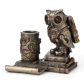 Veronese Design 5 Inch Steampunk Owl Cell Phone Stand Pen Holder Antique Bronze Finish Statue