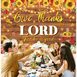 Give Thanks to The Lord Backdrop Autumn Maple Leaf Pumpkin Thanksgiving Photography Background Christian Thanksgiving Party Decorations Banner Photo Props (7x5FT（210x150cm）)