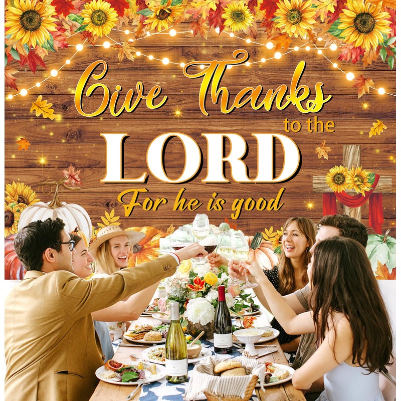 Give Thanks to The Lord Backdrop Autumn Maple Leaf Pumpkin