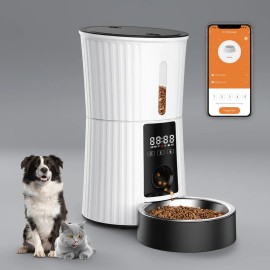 2026 Local Stocks Automatic Wifi Smart Pet Feeder 4L Timing Microchip Dog & Cat Dispenser Auto Plastic FeedersColor: White, Volume: 4L, Size: 19.6 * 19.6 * 36 cm