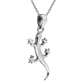 AeraVida Climbing Little Gecko Lizard Shiny .925 Sterling Silver Pendant Necklace