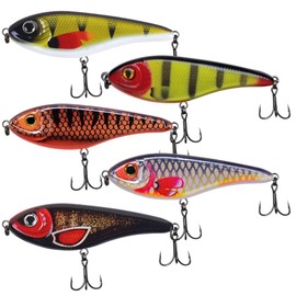 ELBFANG Jerkbait Set - Jerkbait Pike Bait - Jerk Wobbler - Includes Artificial Bait Box (5 Pieces/Box / 90 mm / 21 g)