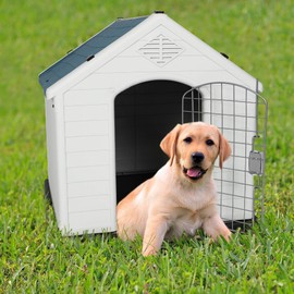 LONABR Plastic Outdoor Dog House for Pet Weatherproof Kennel Small to Large Size,Blue & White