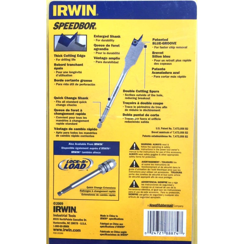 IRWIN 4 PC SPEEDBOR BLUE GROOVED SPADE BIT SET