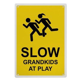Slow Grandkids At Play Sign, 8.5 x 11 in" OSHA Compliant Child Safety Sign, Weatherproof Plastic, UV resistant & Easy-to-Read Signage