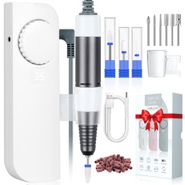 Saviland Portable Nail Drill – (Motor sin núcleo) Máquina de taladro de uñas eléctrica Limadura de uñas recargable con 9 brocas de uñas para acrílico Gel Nails Removal Manicure Pedicure Polishing Kit Gift Girl, White