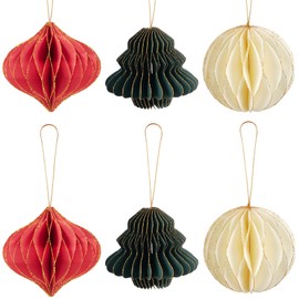 HO2NLE 6pcs Honeycomb Christmas Decorations Hanging Paper Christmas Decorations Red White Green Honeycomb Ball Decorations for Christmas Party Room Ceiling Indoor Xmas Tree Ornament