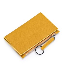 uateeff Women's Fragment Case Card Case (Thin Genuine Leather Pass Case, Touch Payment Acceptable), chrome yellow