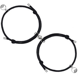 Gleamart Magnetic Couple Bracelets Mutual Attraction Braided Rope Bracelet Set for Women Men Black