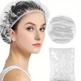 YXCCSE 100Pcs Disposable Shower Caps Unisex, Large Plastic Clear Hair Cap Waterproof Bath Cap for Hotel Travel Essentials Accessories, Thick Treatment Bath Cap Hair Care Cleaning Supplies