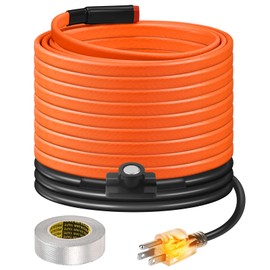 30FT Heat Tape for Water Pipes Freeze Protection IP65 Waterproof 7W/FT 110V BDDFOTO Heat Cable with GFCI Protection and Thermostat,Self-Regulating Pipe Heater for Roof/RV/Water Storage Tank