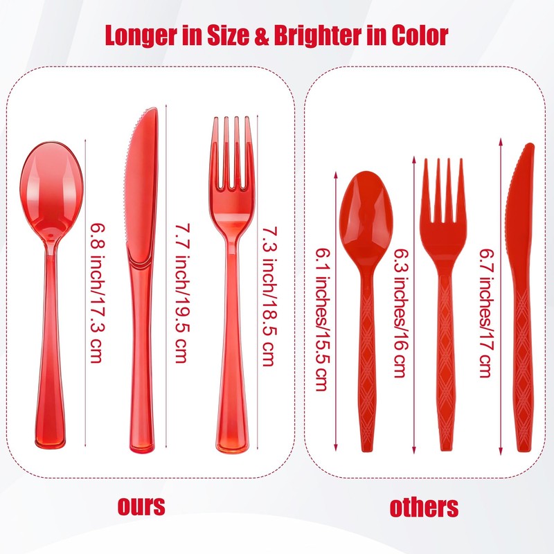 300 Piece Clear Red Plastic Silverware Disposable Plastic Cutlery Party