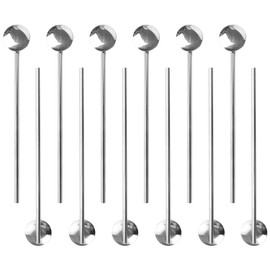 TOPTIE 12 PCS Spoon Straws Stirrer Stainless Steel Drinking Straw Reusable Cocktail Spoons-Silver