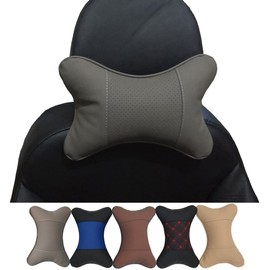 yuhuru Car Neck Pillows Both Side Pu Leather 2pieces Pack Headrest Fit for Most Cars Filled Fiber Universal Car Pillow (Grey)