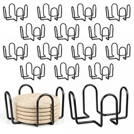 HANLANXUE 16 Pack Metal Coaster Holder, 4 Inch Black Iron Coaster Stand Metal Drink Coasters Storage Holders Bulk for Square or Round Coasters Sets, Fit 4 to 7Coasters