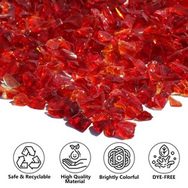 QYGL Crushed Glass for Resin Art, DIY Crafts, and Home Decor - 0.9LB Red Broken Glass Pieces 3-6mm, for Vase Fillers, Tabletop Fire Pit, and Aquarium Rocks