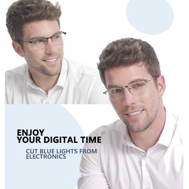 JJWELL 3 Pack Blue Light Reading Glasses for Men, Lightweight Metal Rectangle Semi Rimless Readers for Men, Anti Eyestrain/Computer Glare/UV, Half Frame Spring Hinge Eyeglasses with Pouches(3.75)