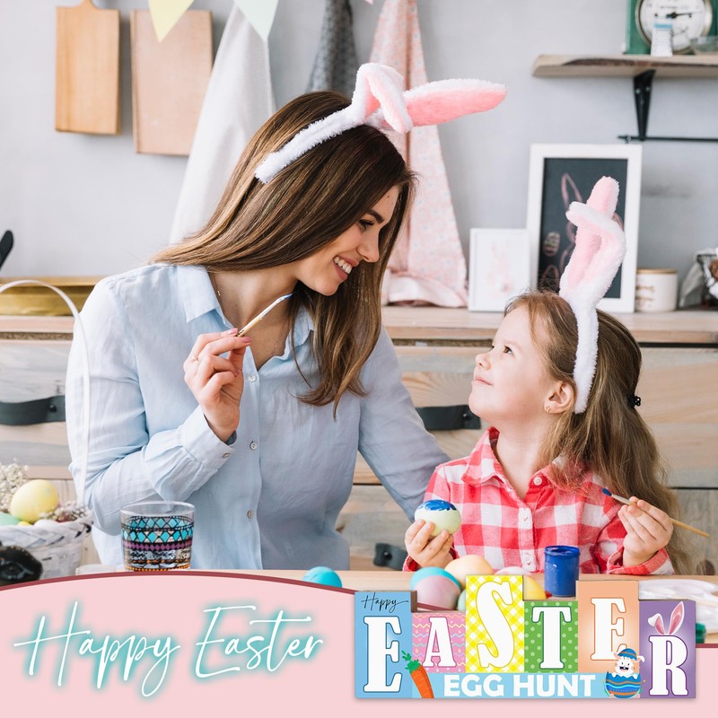 Happy Easter & Hello Spring Wood Decorations Sign -13" Rabbits