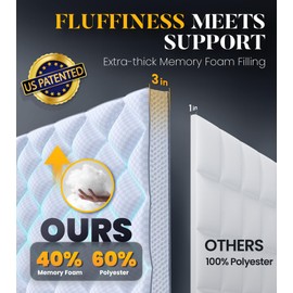 3 Inch Ultra-Fluffy Memory Foam Mattress Topper Cal King for Back Pain, Extra Soft Pillow Top Cal King Mattress Topper with 4X Support, Mattress Pad with Breathable Air Mesh Sides, 6-21'' Deep Pocket
