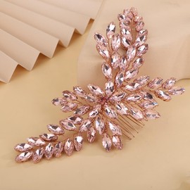 Rumtock Cute Pink Crystals Beads Hair Comb for Women Girls Wedding Bridal Handmade Hair Piece Side Headband (Pink)