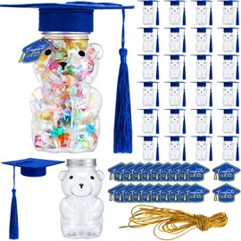 Jingmore 24 Sets Graduation Bear Jar with Graduation Cap, 2024 Grad Party Favor Graduation Plastic Candy Jars for Congrats, 13.5 oz DIY Graduation Congratulations Supplies for Kids Women Men