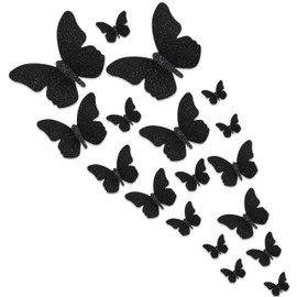 Gostman 52pcs 3D Butterfly Theme Party Decor - Black Glitter Paper Butterfly Wall Decoration,Butterfly Decorations For Girl‘s Bedroom (butterfly decor black)