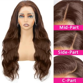 Katonyo 13x4 Chocolate Brown Lace Front Wig Human Hair 30 Inch Body Wave Lace Front Wigs Human Hair Pre Plucked Brown Wig Human Hair 180% Density Colored Frontal Wigs Human Hair Wigs for Women