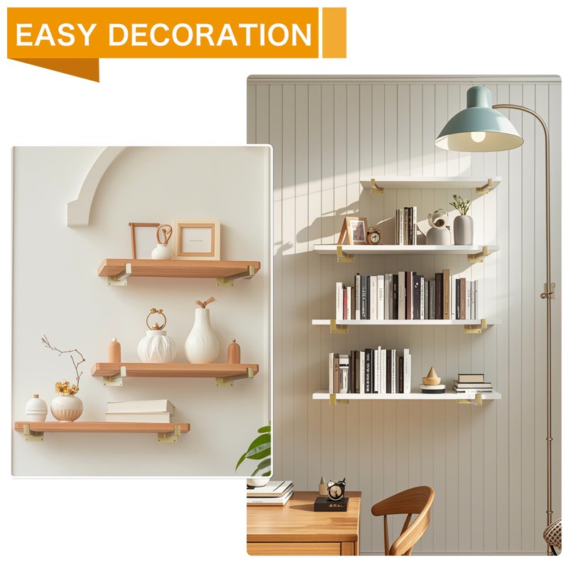 EZYDECOR Shelf Bracket 10 Inch Gold Shelf Brackets Wall Mounted