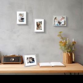 Frametory, 6x8 Aluminum Frames with Mats for 4x6 Pictures/Photos - Real Glass- Portrait/Landscape - Horizontal and Vertical Formats for Wall and Table Mounting (Silver, 2 Pack)