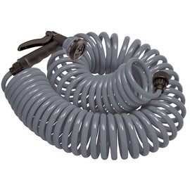 Orbit 26382 Coil Garden Hose, 25 Feet, with 8-Pattern Hose Nozzle (Gray)