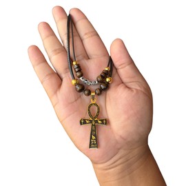 Double Layer Egyptian Necklace Ankh Cross Pendant for Men Women Stainless Steel Ancient Egyptian Hieroglyphic Symbol Necklace (Gold)