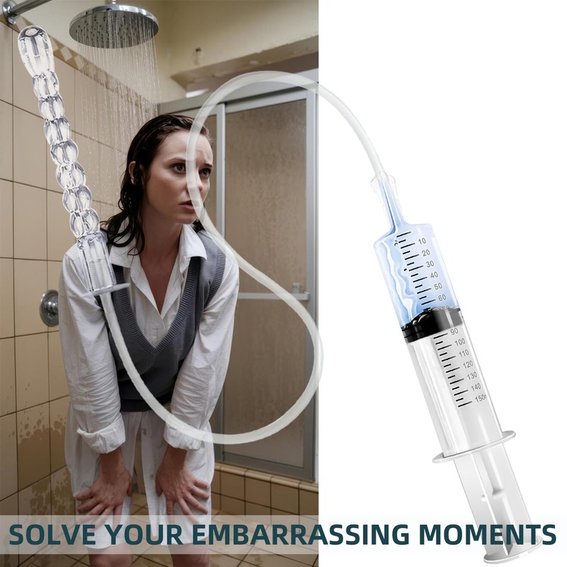 AZREKV 150ML Enema Syringe Cleaning Douche System，Travel Enema Kit for