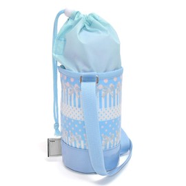 COLORFUL CANDY STYLE N7309300 Water Bottle Carrier Bag with Shoulder Strap, For Girls, Kids, Bottle Cover, Case, Holder, Small Size, Charming Polka Dots and Lace Ribbons (Light Blue)