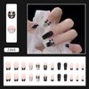 24Pcs Artificial Acrylic Fake Nails with Black Bow Pearl Designs,